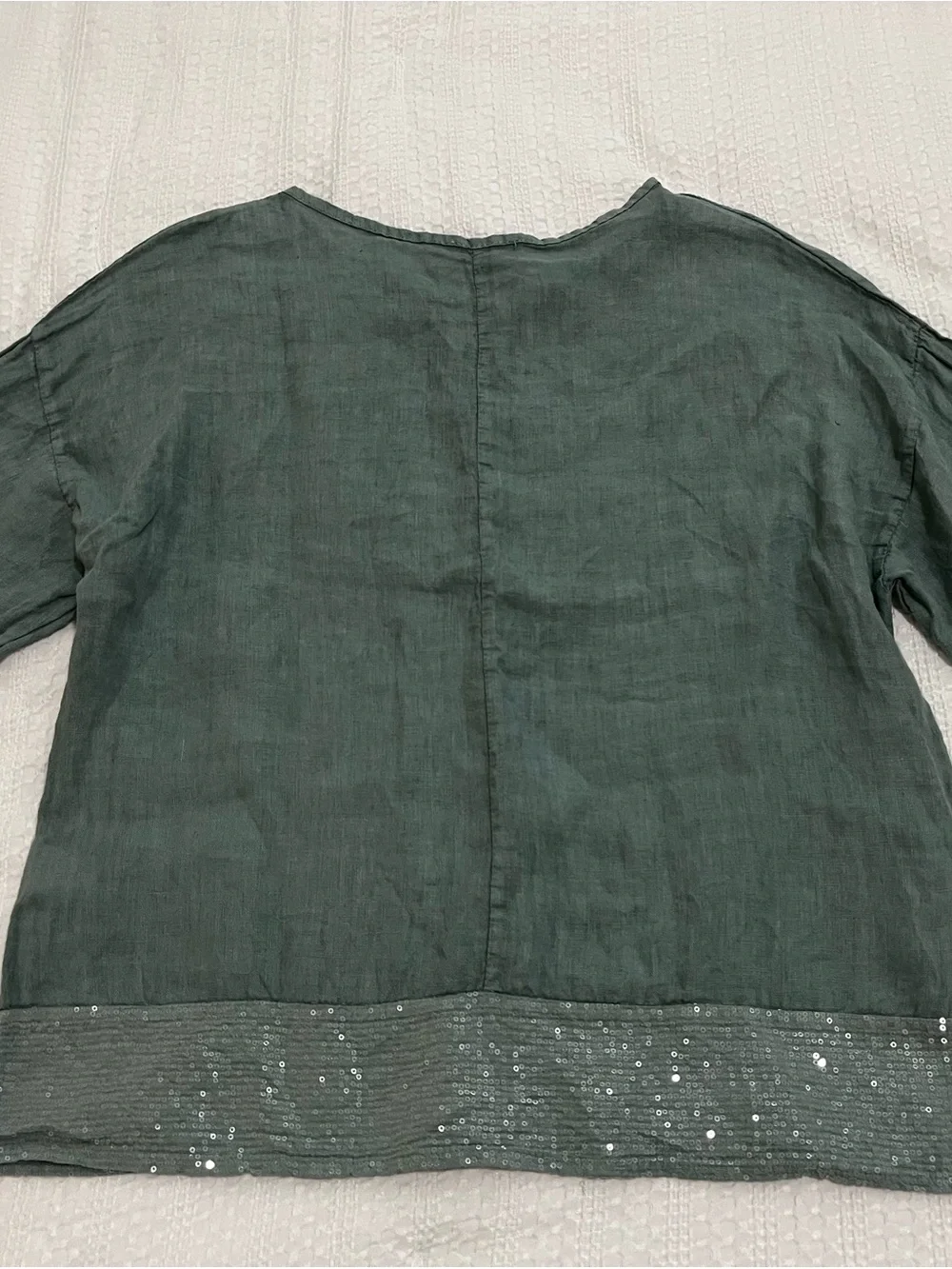 Bellambra Relaxed Sage Light Teal Linen Tunic with Sequin Trim Sz L Breezy - Picture 3 of 9
